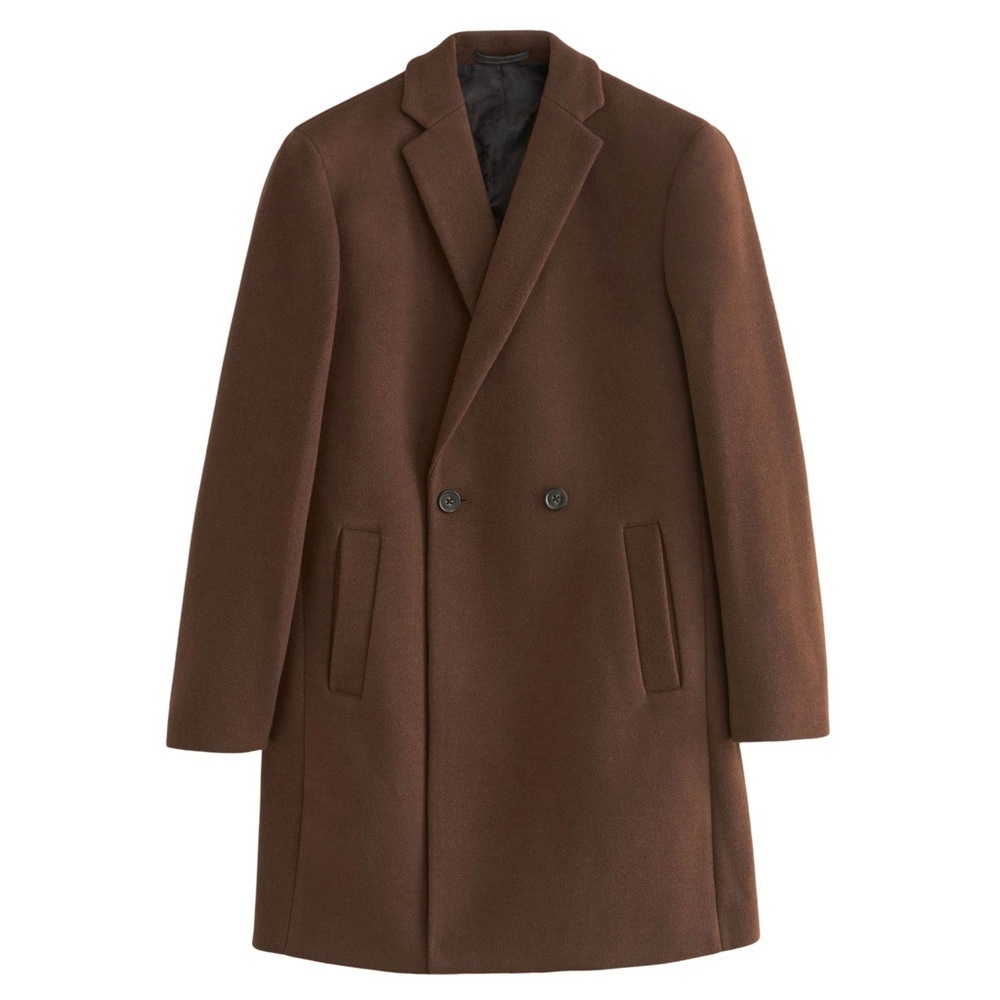 NEXT • Dark Brown Double Breasted Epsom Overcoat